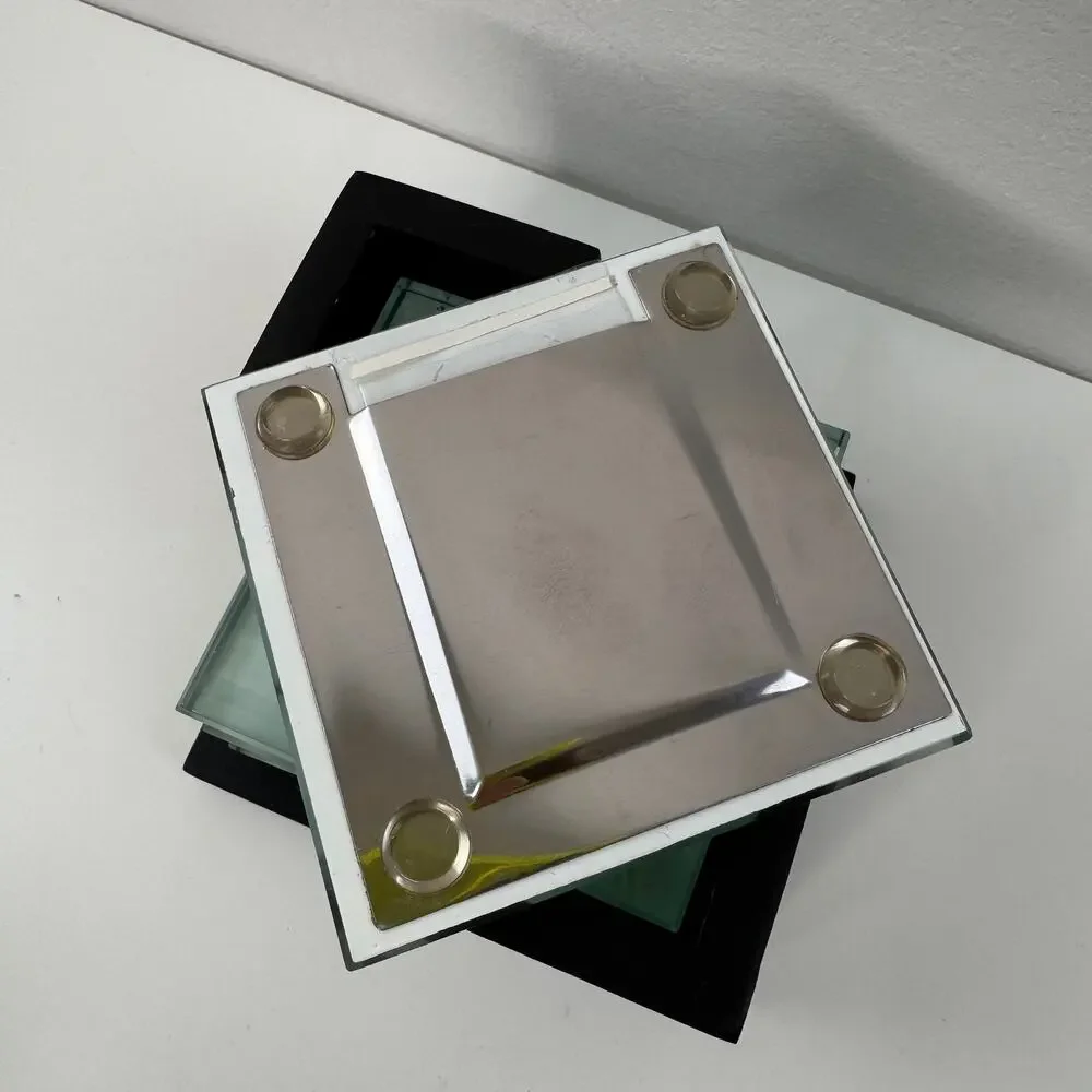 Photo Frame Coasters Wood Holder Tempered Glass Square Home Decorative Set of 4